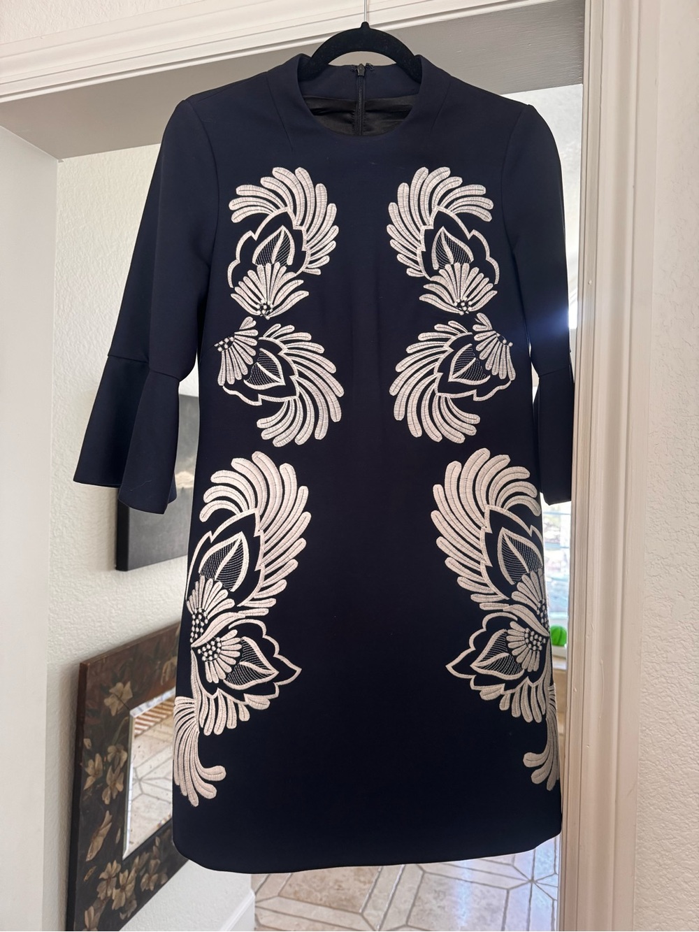 Navy Blue Embroidered Shift Dress